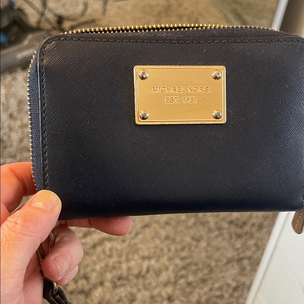 Michael Kors Navy Wallet with Gold Plate